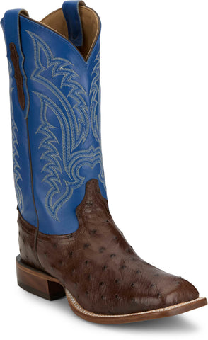 Tony Lama Mens Damilano 13in Western Brown/Blue Full Quill Ostrich Cowboy Boots