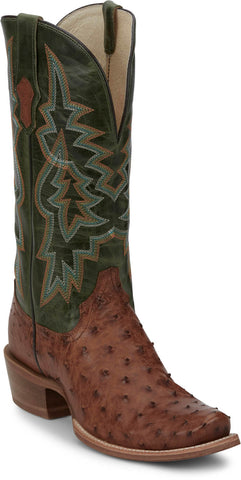 Tony Lama Mens Rylen 13in Brandy/Green Full Quill Ostrich Cowboy Boots