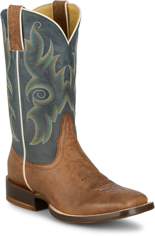 Tony Lama Womens Madison 11in Western Tan/Blue Goat Leather Cowboy Boots
